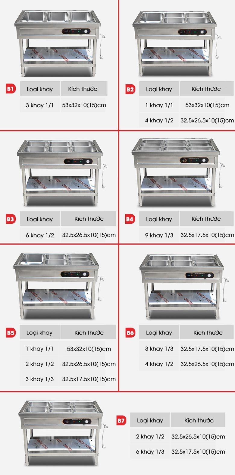 Các cách sắp xếp khay đựng của bàn hâm nóng có chân CB