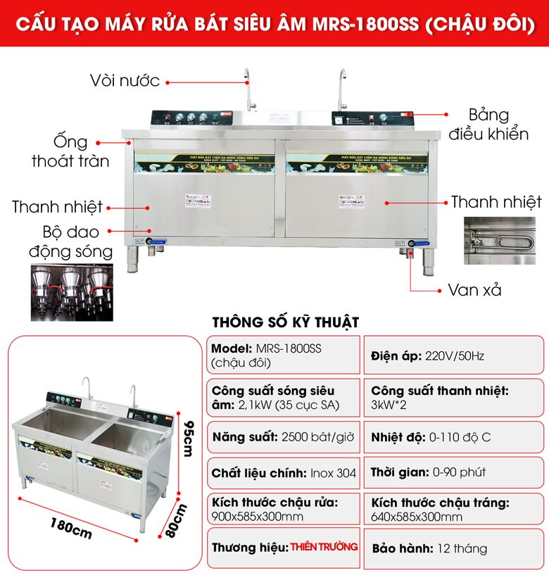 Cấu tạo của máy rửa bát siêu âm MRS-1800SS