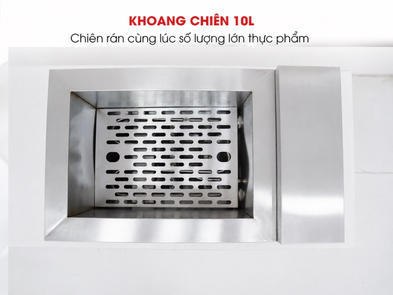 Khoang chiên rộng 10 lít, phù hợp cho các quán ăn nhỏ 