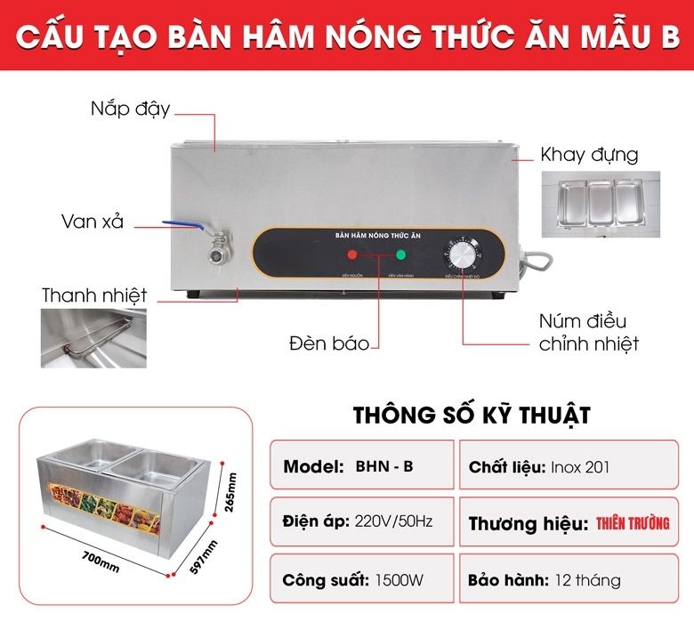 Cấu tạo chi tiết của tủ hâm nóng thức ăn mẫu B