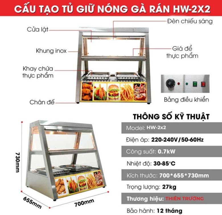 Chi tiết cấu tạo tủ giữ nóng thức ăn HW-2×2