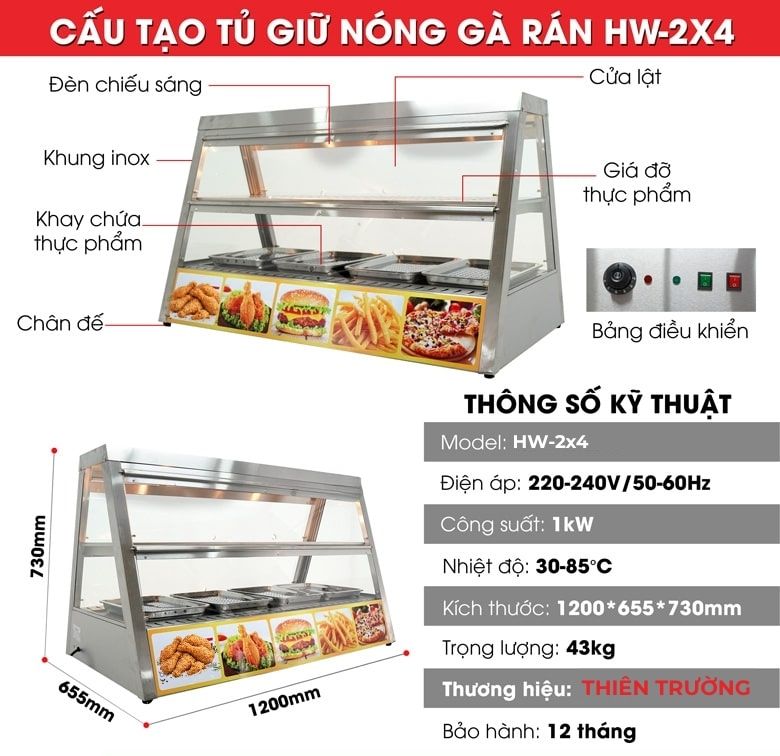 Cấu tạo chi tiết tủ giữ nóng thực phẩm HW-2×4