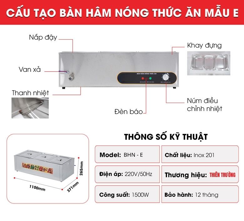 Cấu tạo chi tiết của tủ giữ nóng thức ăn mẫu E