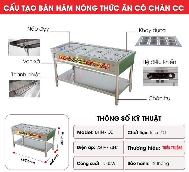 Cấu tạo tủ hâm nóng thức ăn có chân CC
