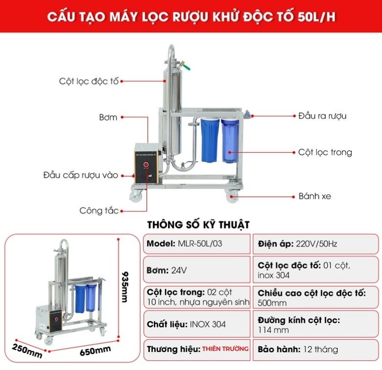Cấu tạo chi tiết của máy lọc rượu khử độc tố 50l/h