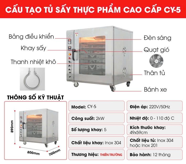 Cấu tạo chi tiết của tủ sấy thực phẩm CY-5