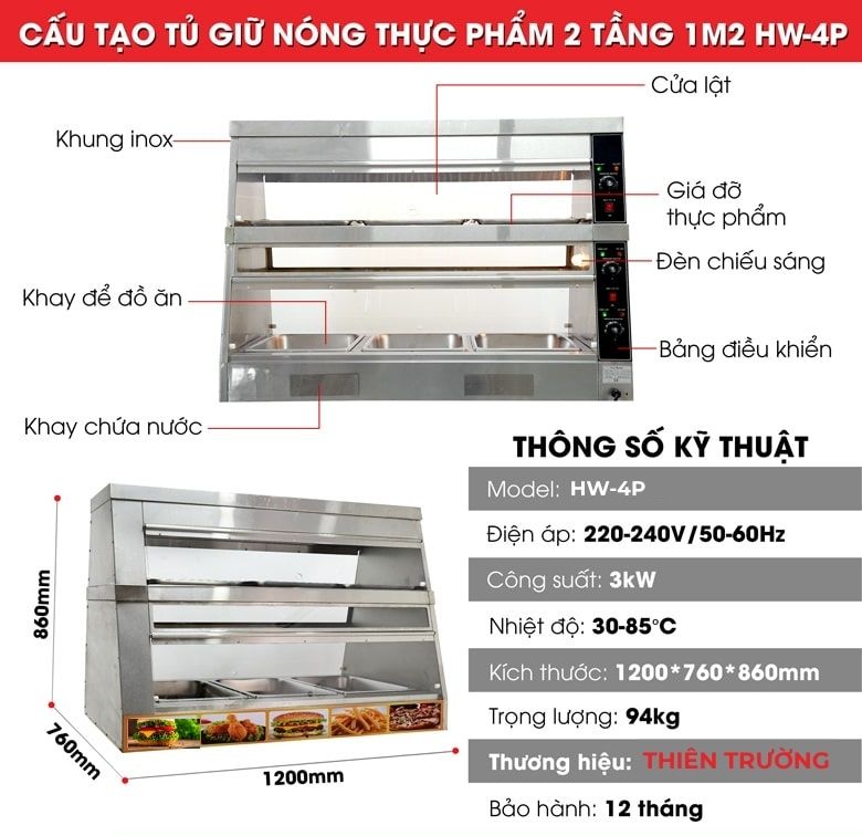 Cấu tạo tủ giữ nóng thực phẩm HW-4P