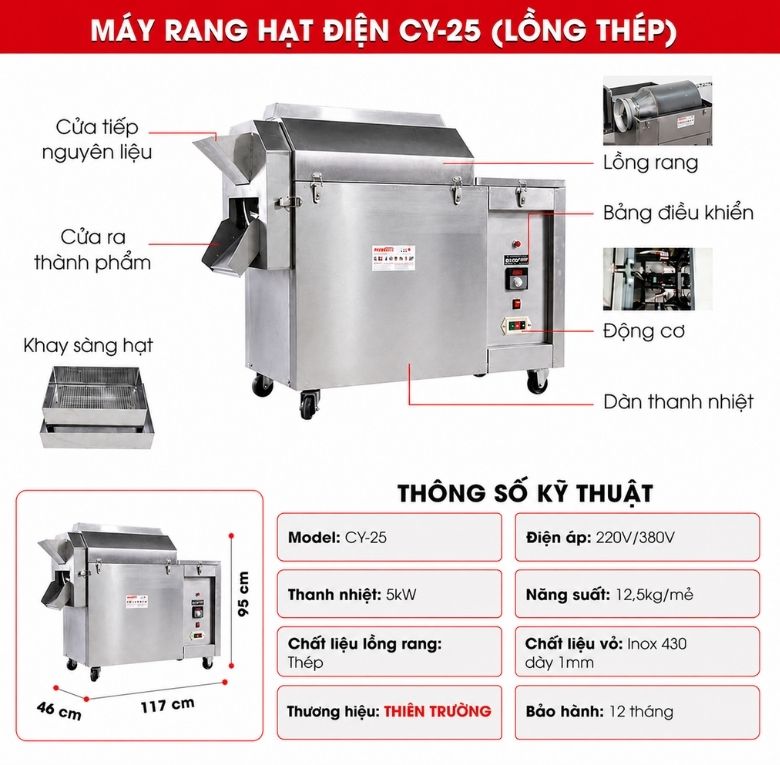 Cấu tạo máy rang hạt đa năng điện CY-25