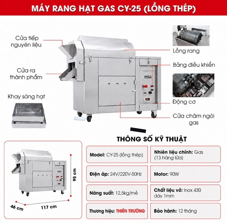 Cấu tạo máy rang hạt đa năng CY-25