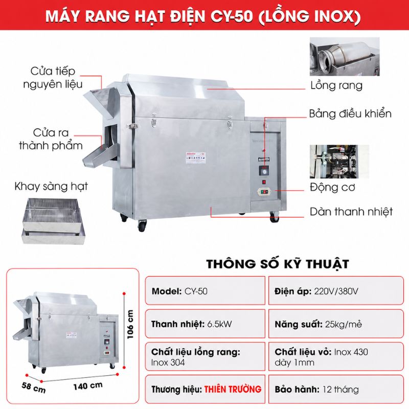 Cấu tạo máy rang hạt điện đa năng CY-50