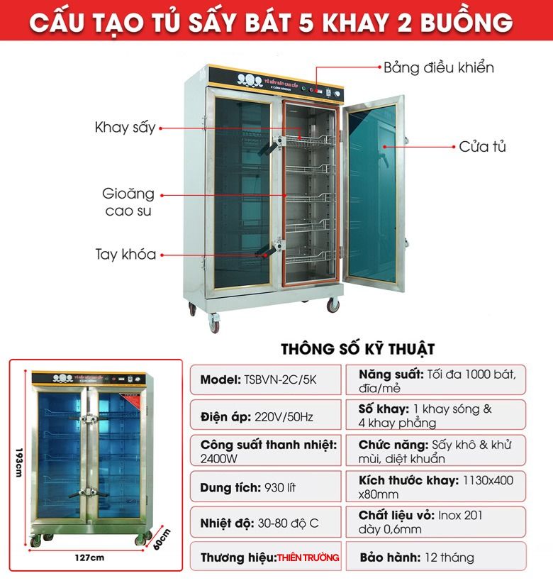 Cấu tạo tủ sấy bát công nghiệp 2 cánh