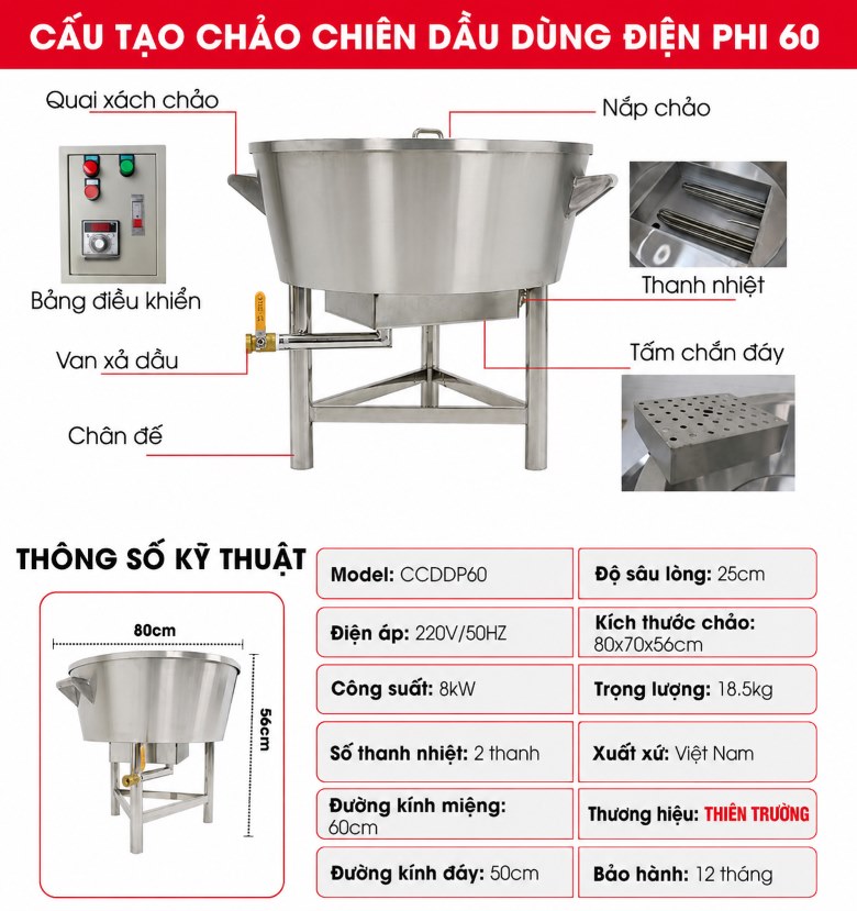Cấu tạo chảo chiên dầu điện phi 60