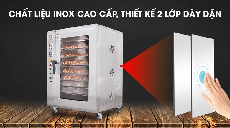 Thành tủ 2 lớp inox dày dặn, cách nhiệt tốt khi vận hành