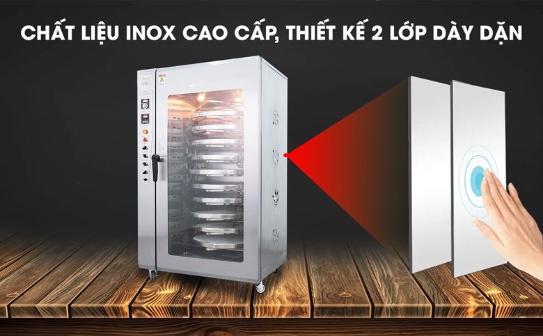Thành tủ dày dặn với thiết kế 2 lớp inox, cách nhiệt cực hiệu quả