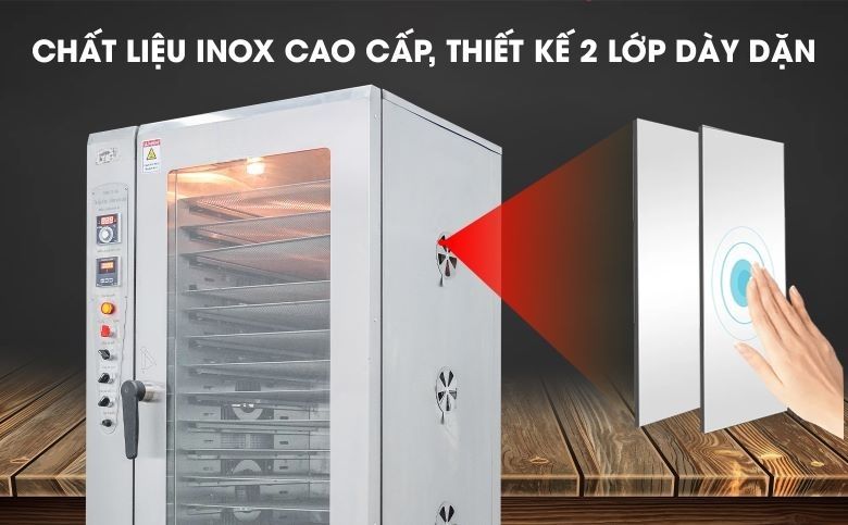 Thành tủ 2 lớp inox dày dặn, hỗ trợ cách nhiệt và hạn chế thất thoát nhiệt