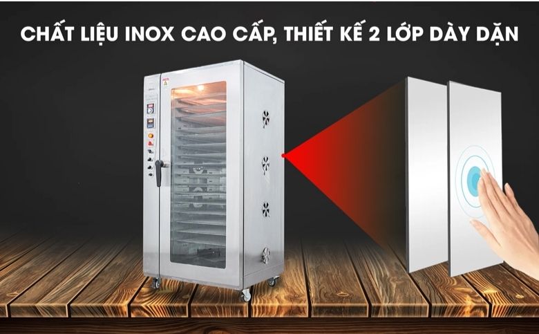 Kết cấu tủ 2 lớp inox chắc chắn giúp giữ nhiệt tốt 