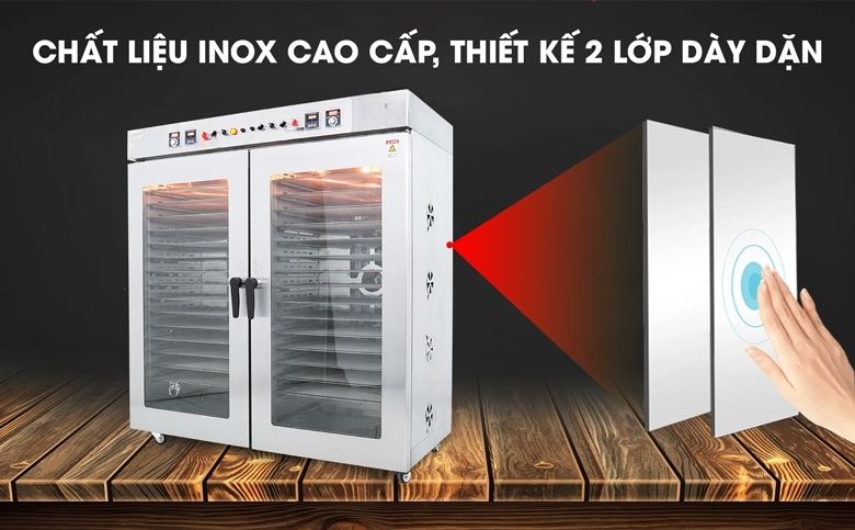 Thành tủ 2 lớp inox dày dặn, giữ nhiệt tốt và hạn chế thất thoát nhiệt