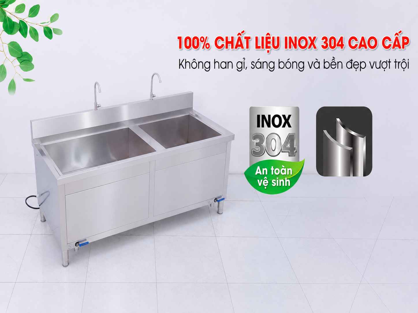 Chất liệu inox 304 phù hợp trong môi trường bếp công nghiệp