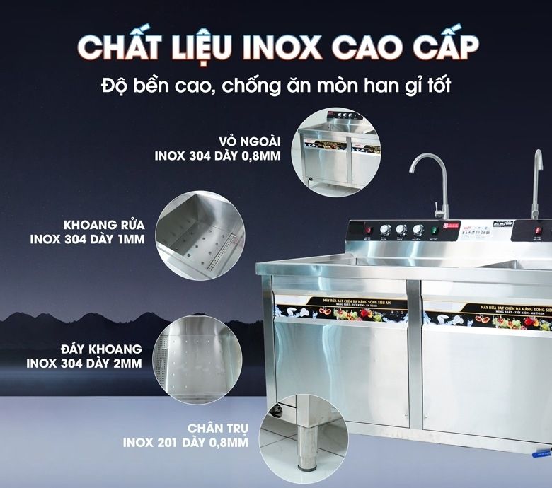 Máy được chế tạo từ chất liệu inox 304
