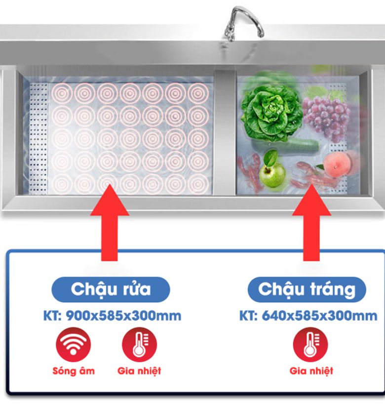 Được thiết kế 2 chậu rửa độc lập giúp tối ưu quy trình rửa bát