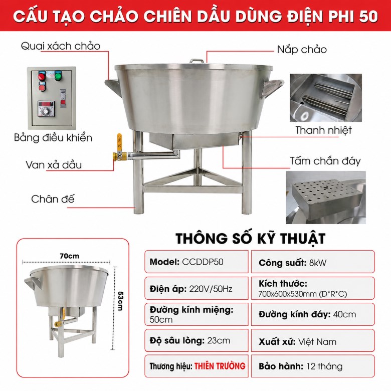 Cấu tạo của chảo chiên dầu điện phi 50