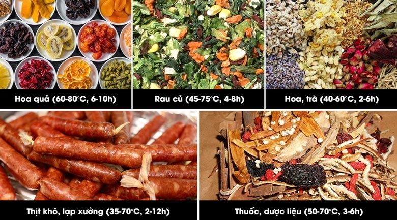 Sấy được nhiều loại thực phẩm khác nhau 
