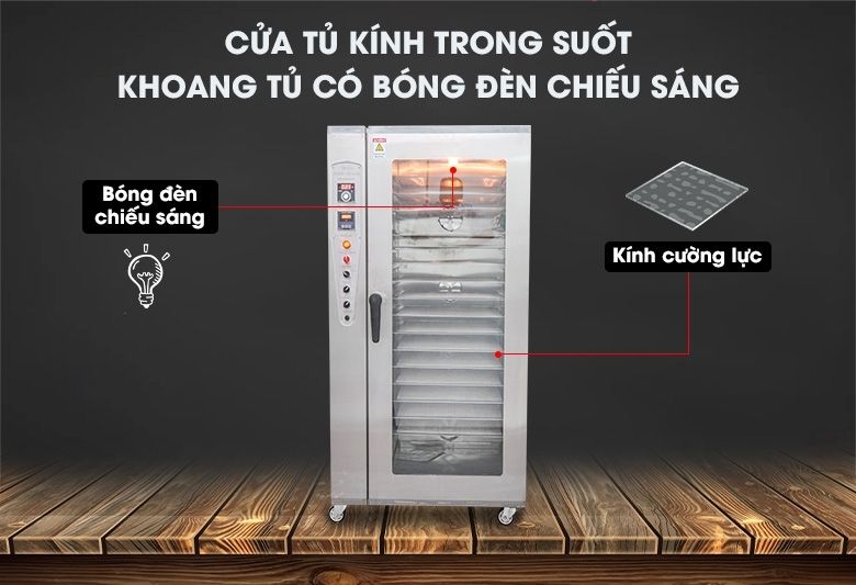 Cửa tủ thiết kế thêm kính cường lực trong suốt, khoang tủ tích hợp bóng đèn chiếu sáng
