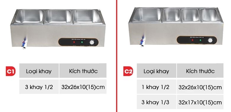 Nhiều kích thước khay giúp sắp xếp đồ ăn gọn gàng, sạch sẽ