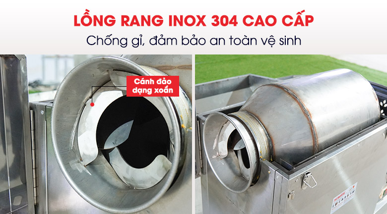 Bên trong lồng rang được thiết kế có cánh đảo có thiết kế xoắn dài 