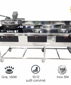 Máy rang cơm kèm 2 bếp xào cao cấp (Inox 304 & chảo thép)
