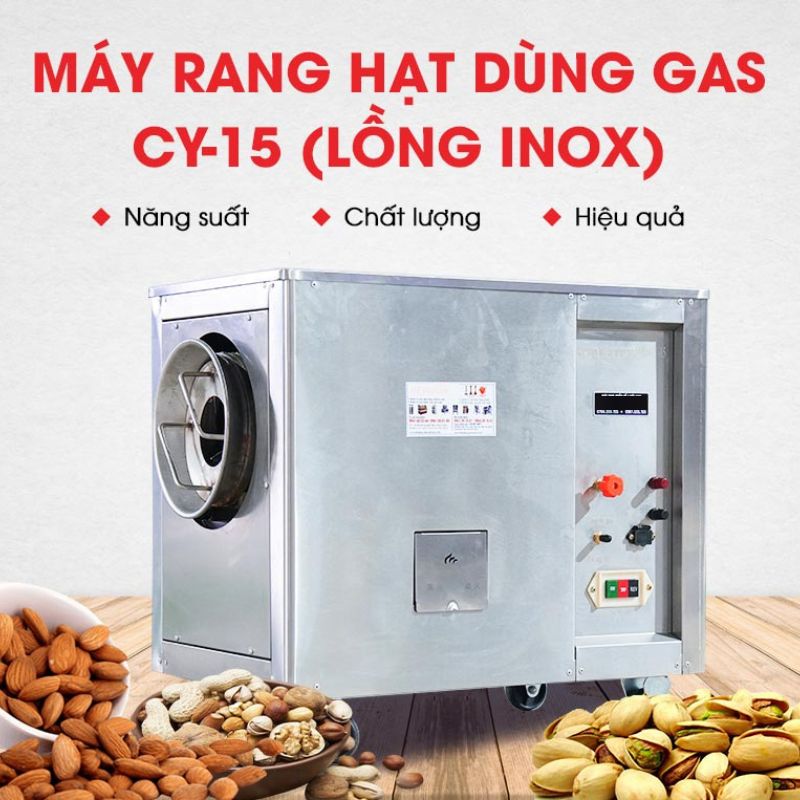Máy rang hạt dung gas CY-15 lồng inox