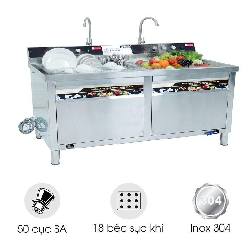 Máy rửa bát siêu âm chậu đôi 2m4 có sục khí ozone 2400