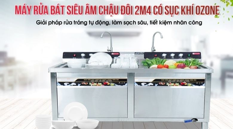 Máy rửa bát siêu âm chậu đôi có sục khí 2400