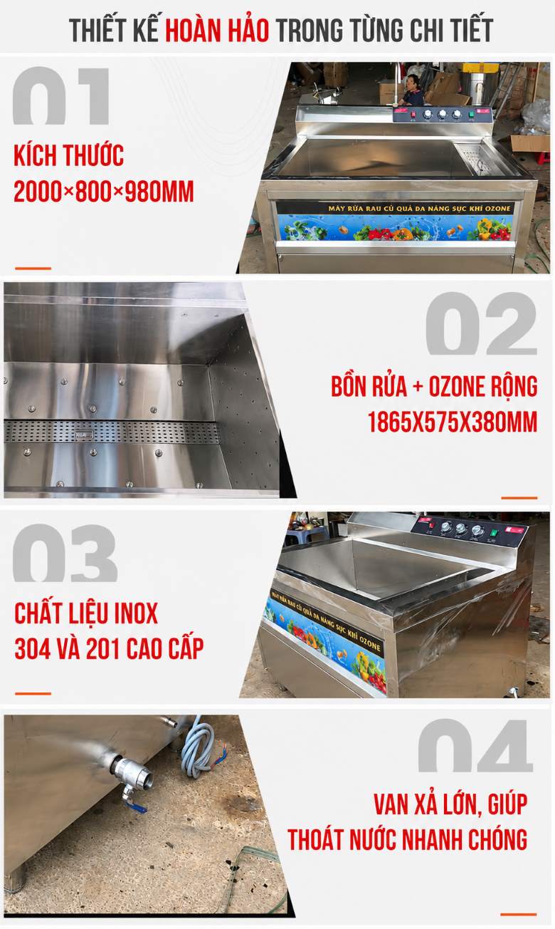 Thiết kế inox 304 chắc chắn, phù hợp môi trường bếp công nghiệp