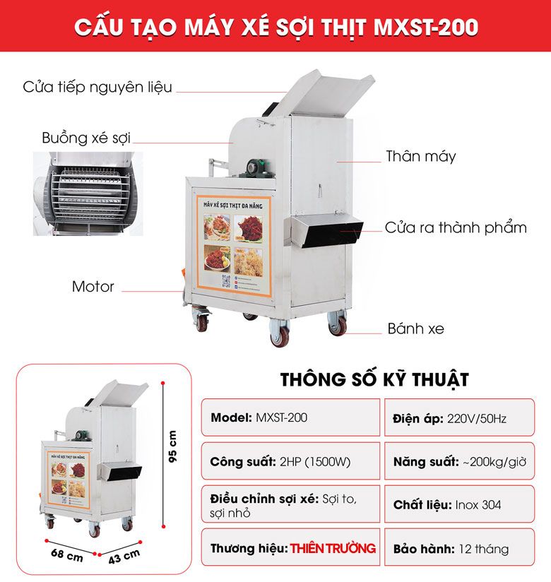 Cấu tạo máy xé thịt MXST-200