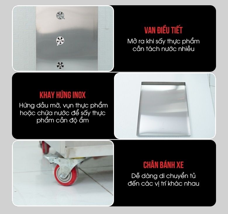 Các chi tiết khác của tủ sấy thực phẩm 24 khay xoay CY-24