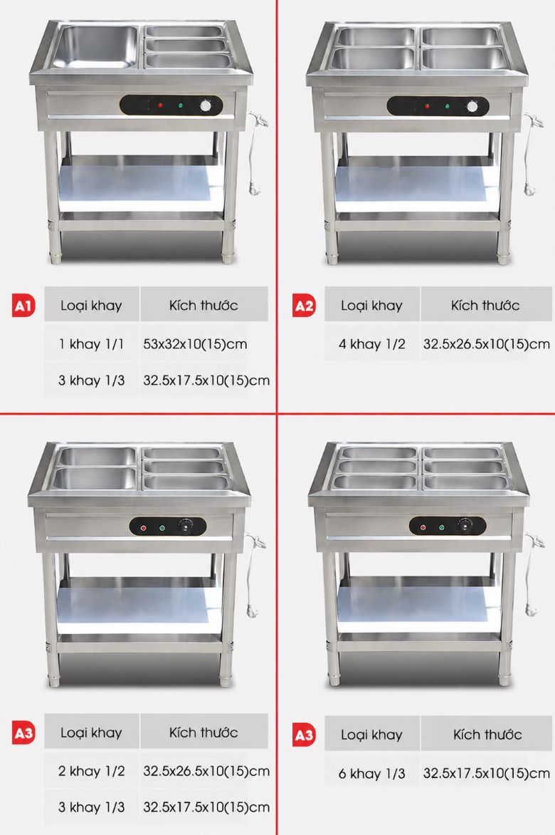 Nhiều kích thước khay và cách sắp xếp khay