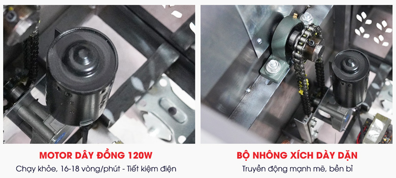 Động cơ lõi đồng có công suất 120W vận hành mạnh mẽ