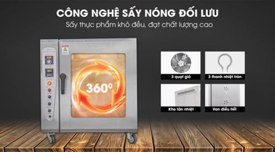 Công nghệ sấy nóng đối lưu, giúp thực phẩm khô nhanh và đều