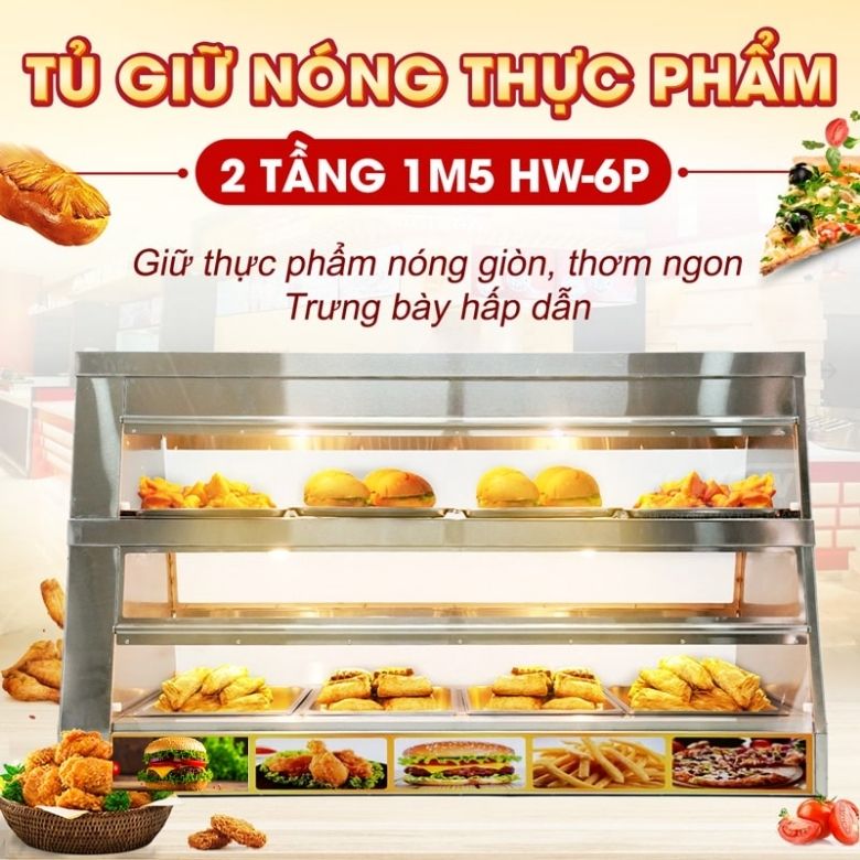 Tủ giữ nóng thực phẩm 2 tầng 1m5 HW-6P