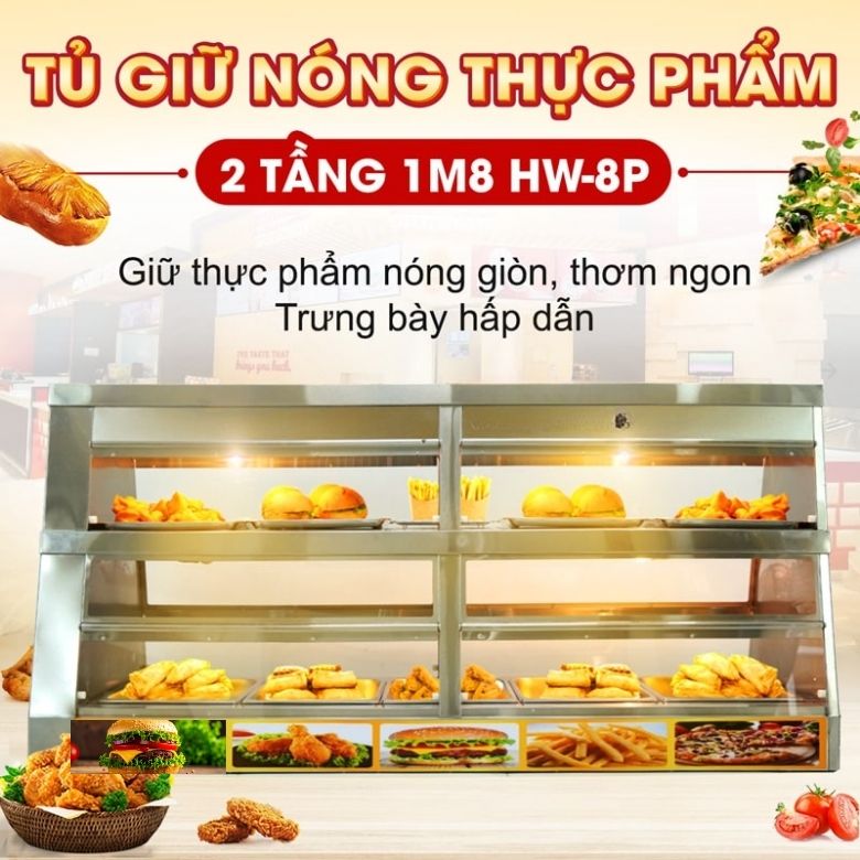Tủ giữ nóng thực phẩm 2 tầng 1m8 HW-8P