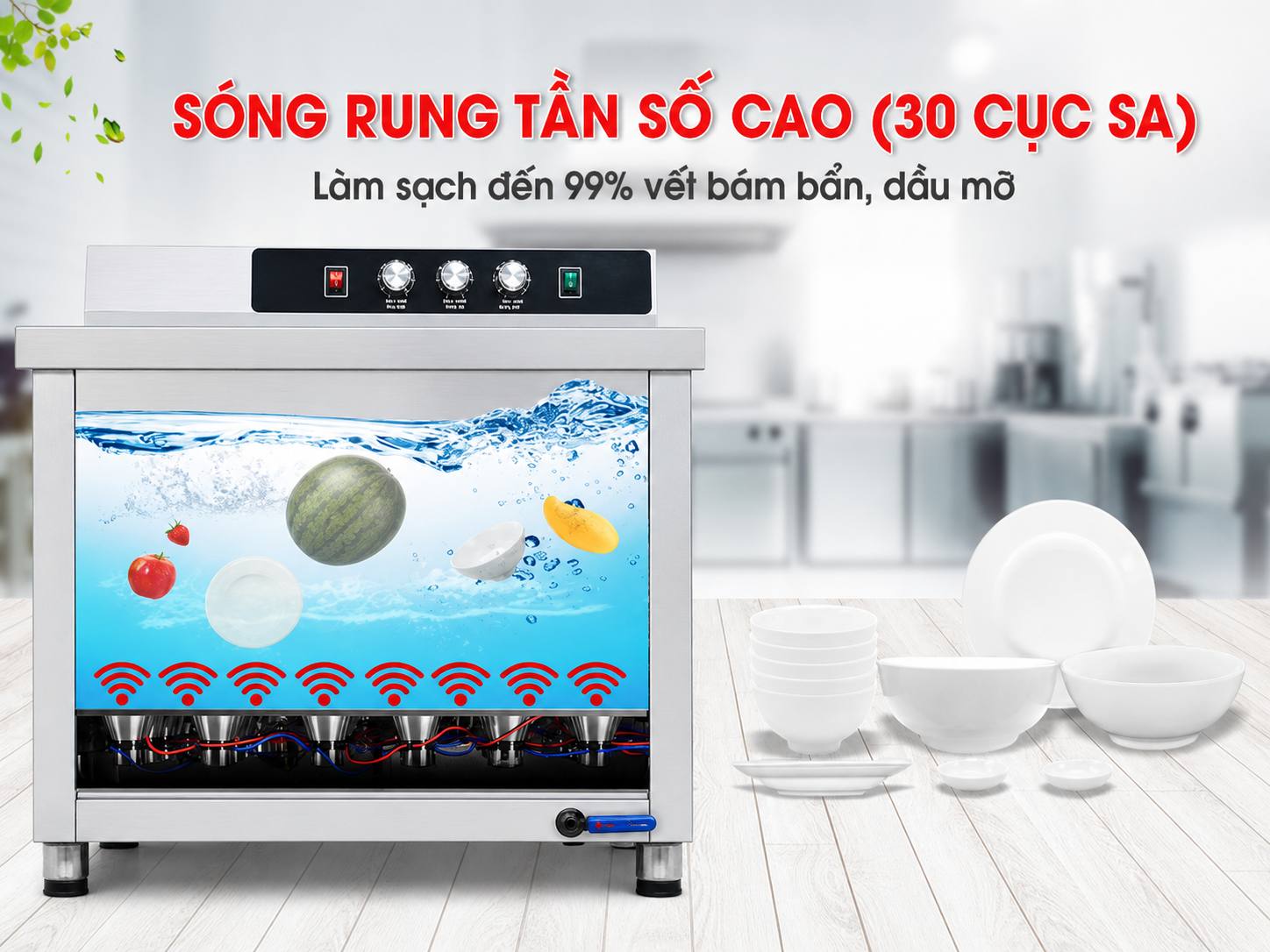 Sở hữu công nghệ làm sạch bằng sóng siêu âm với công suất 1,8kW