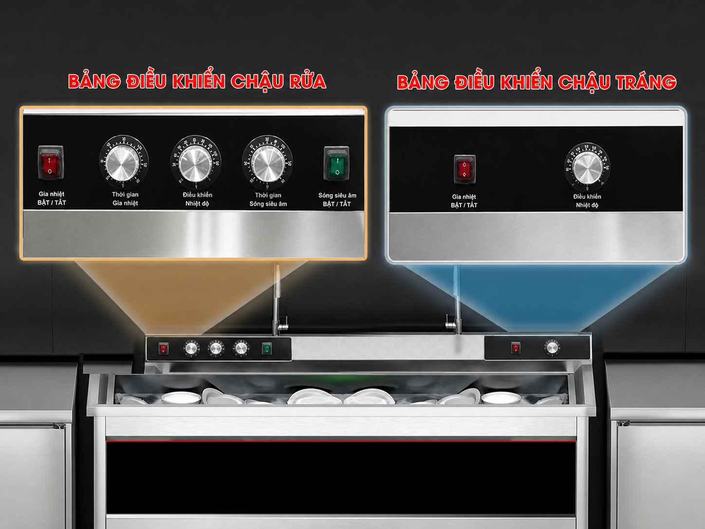 Bảng điều khiển inox chống nước, dễ thao tác trong môi trường bếp ẩm