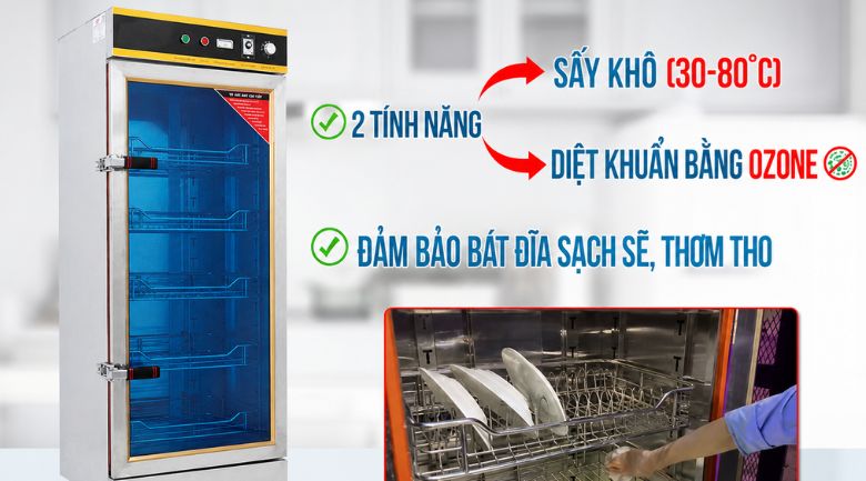 2 tính năng sấy khô bằng nhiệt và diệt khuẩn bằng ozone